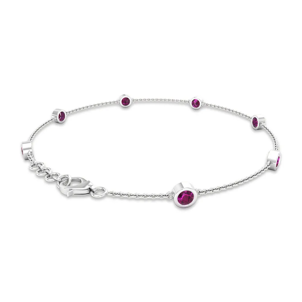 1 CT Bezel Set Rhodolite Seven Stone Station Chain Bracelet