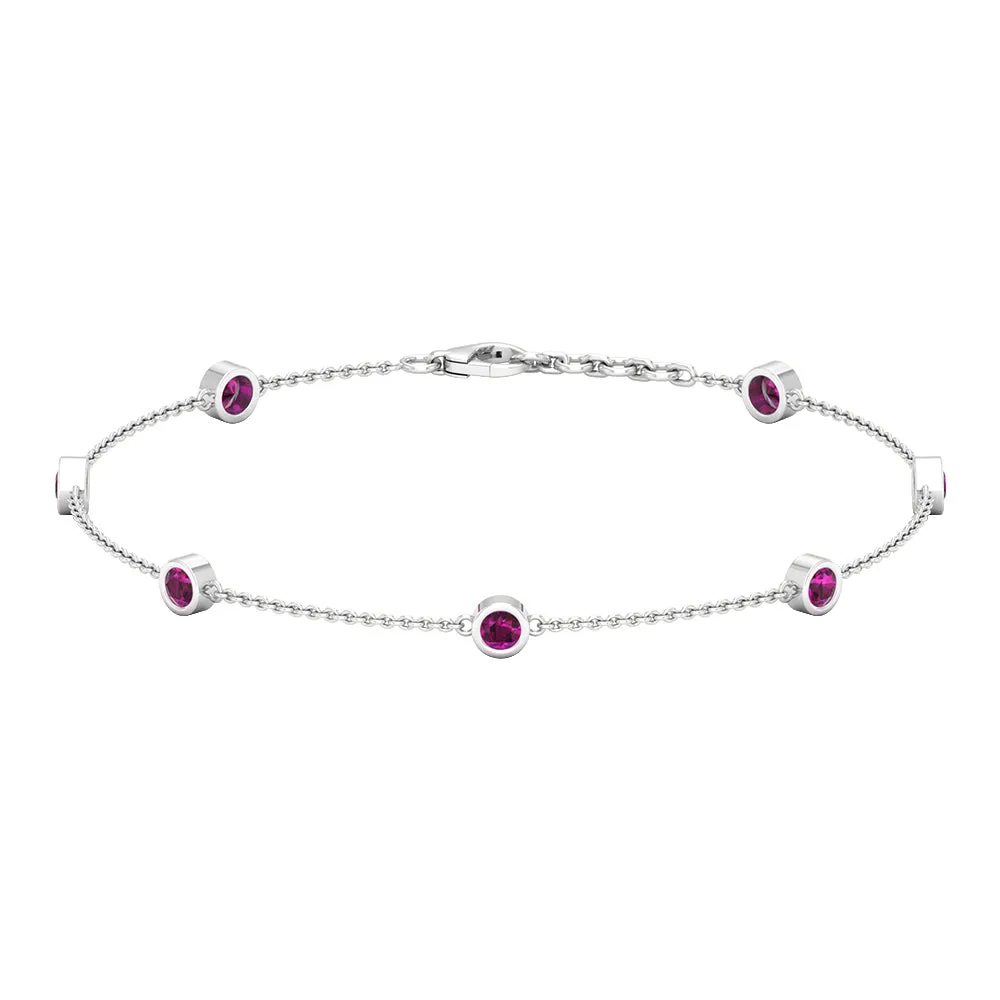 1 CT Bezel Set Rhodolite Seven Stone Station Chain Bracelet