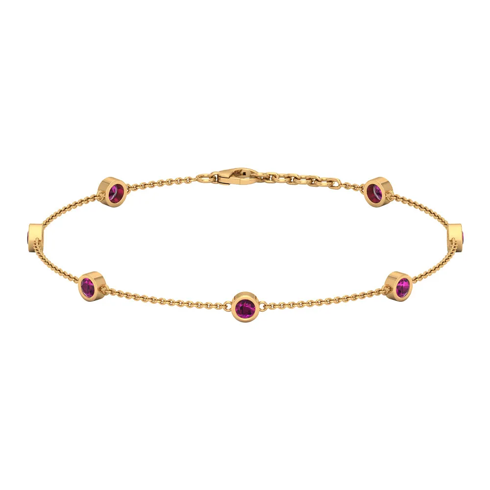1 CT Bezel Set Rhodolite Seven Stone Station Chain Bracelet