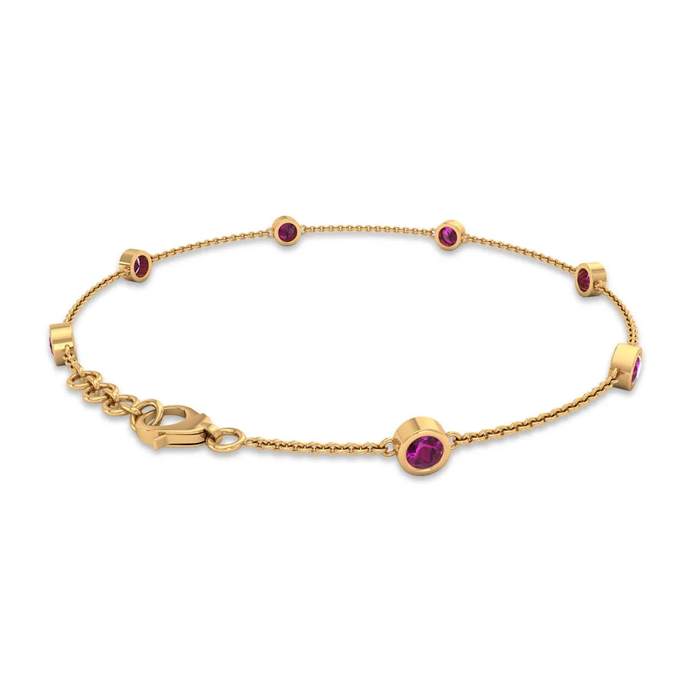 1 CT Bezel Set Rhodolite Seven Stone Station Chain Bracelet