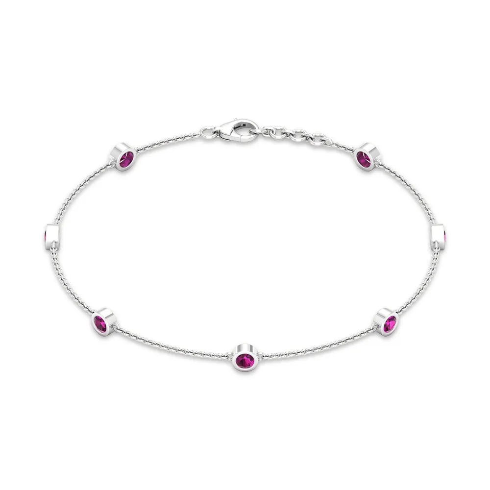 1 CT Bezel Set Rhodolite Seven Stone Station Chain Bracelet
