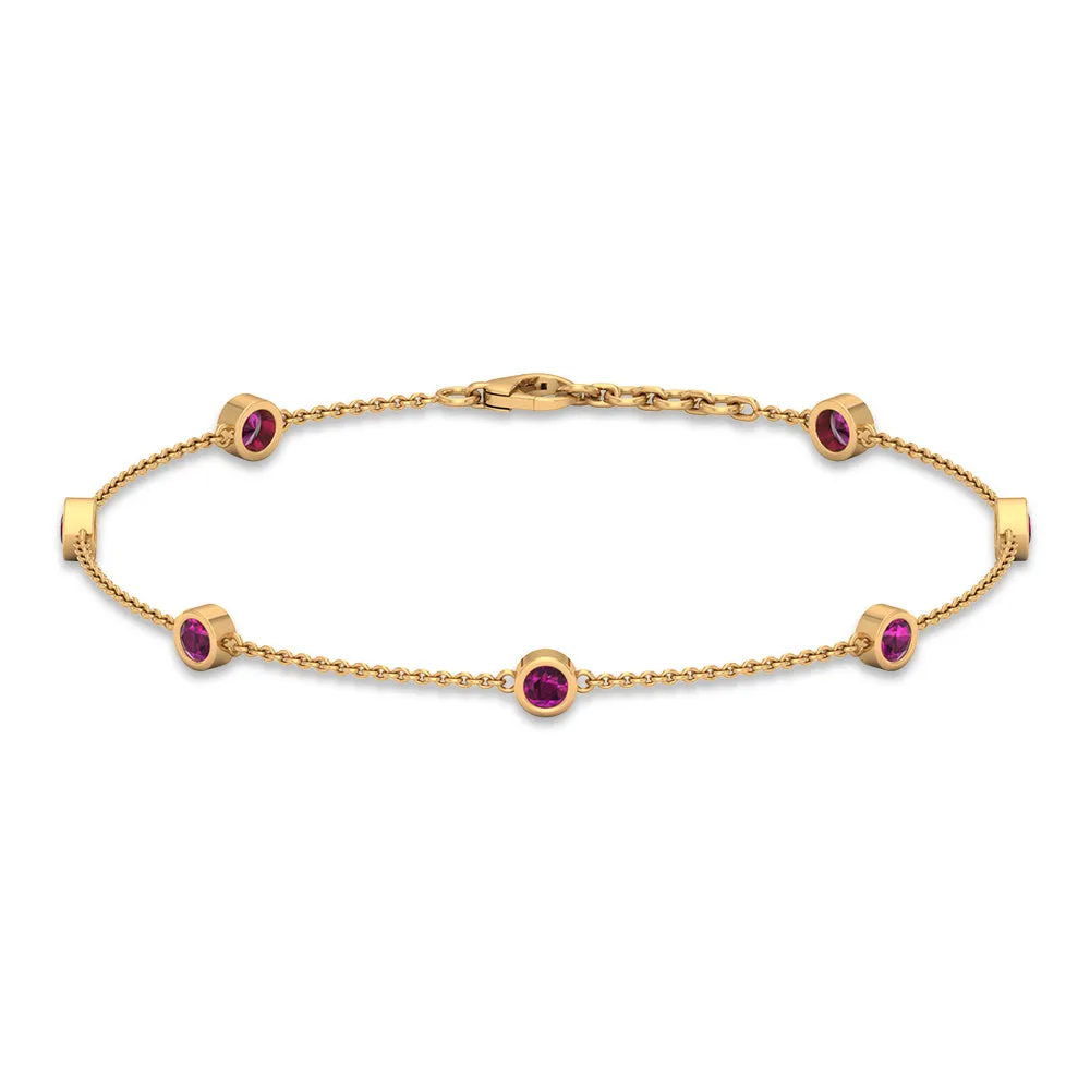 1 CT Bezel Set Rhodolite Seven Stone Station Chain Bracelet