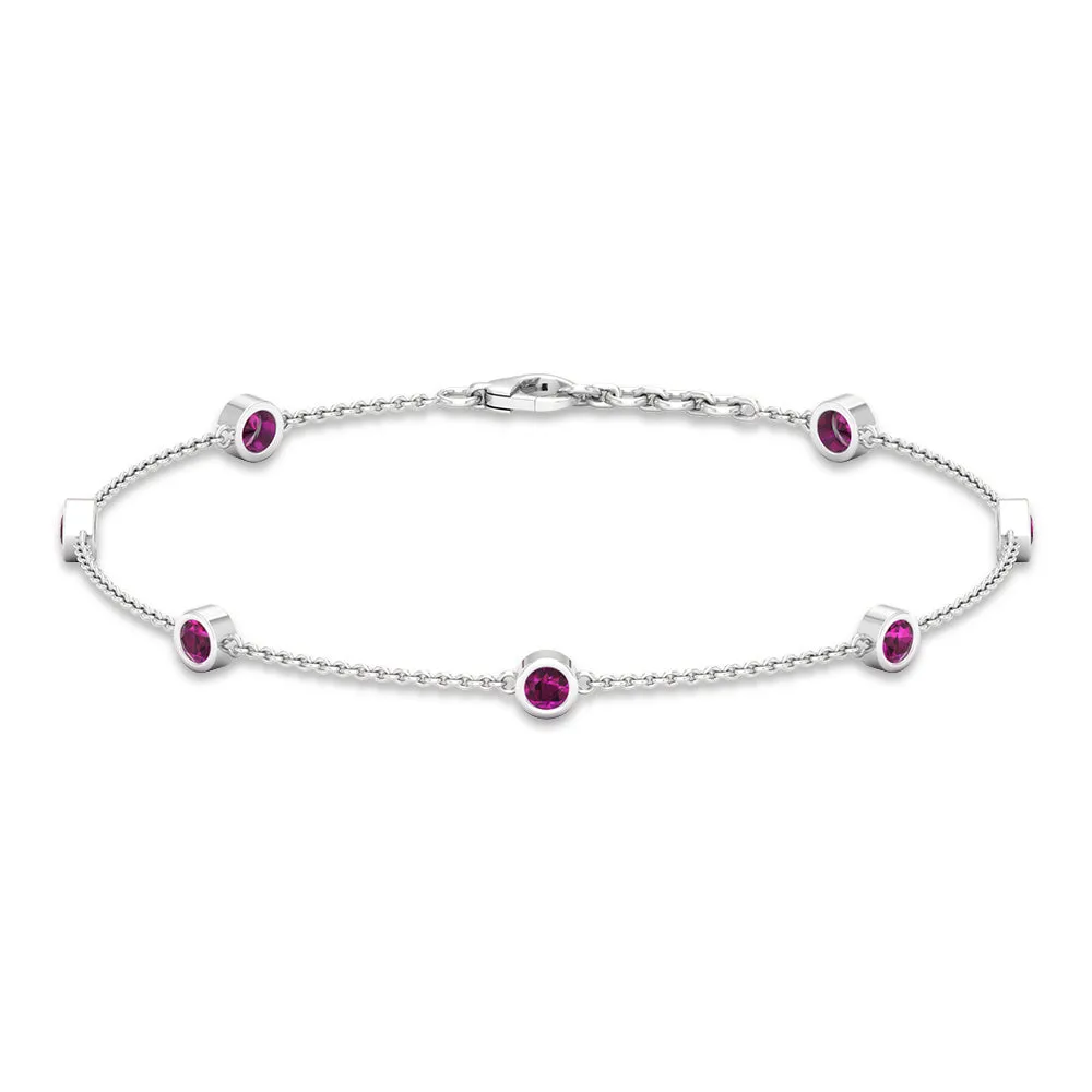1 CT Bezel Set Rhodolite Seven Stone Station Chain Bracelet