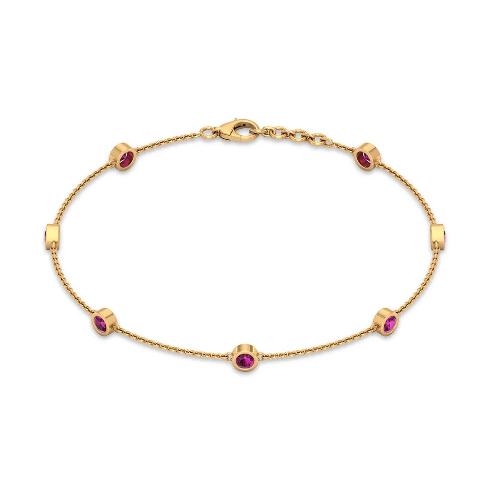 1 CT Bezel Set Rhodolite Seven Stone Station Chain Bracelet