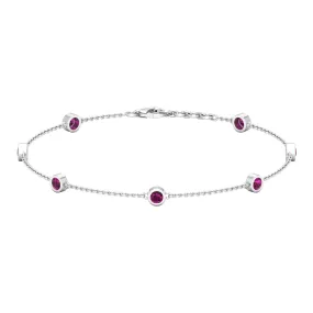 1 CT Bezel Set Rhodolite Seven Stone Station Chain Bracelet
