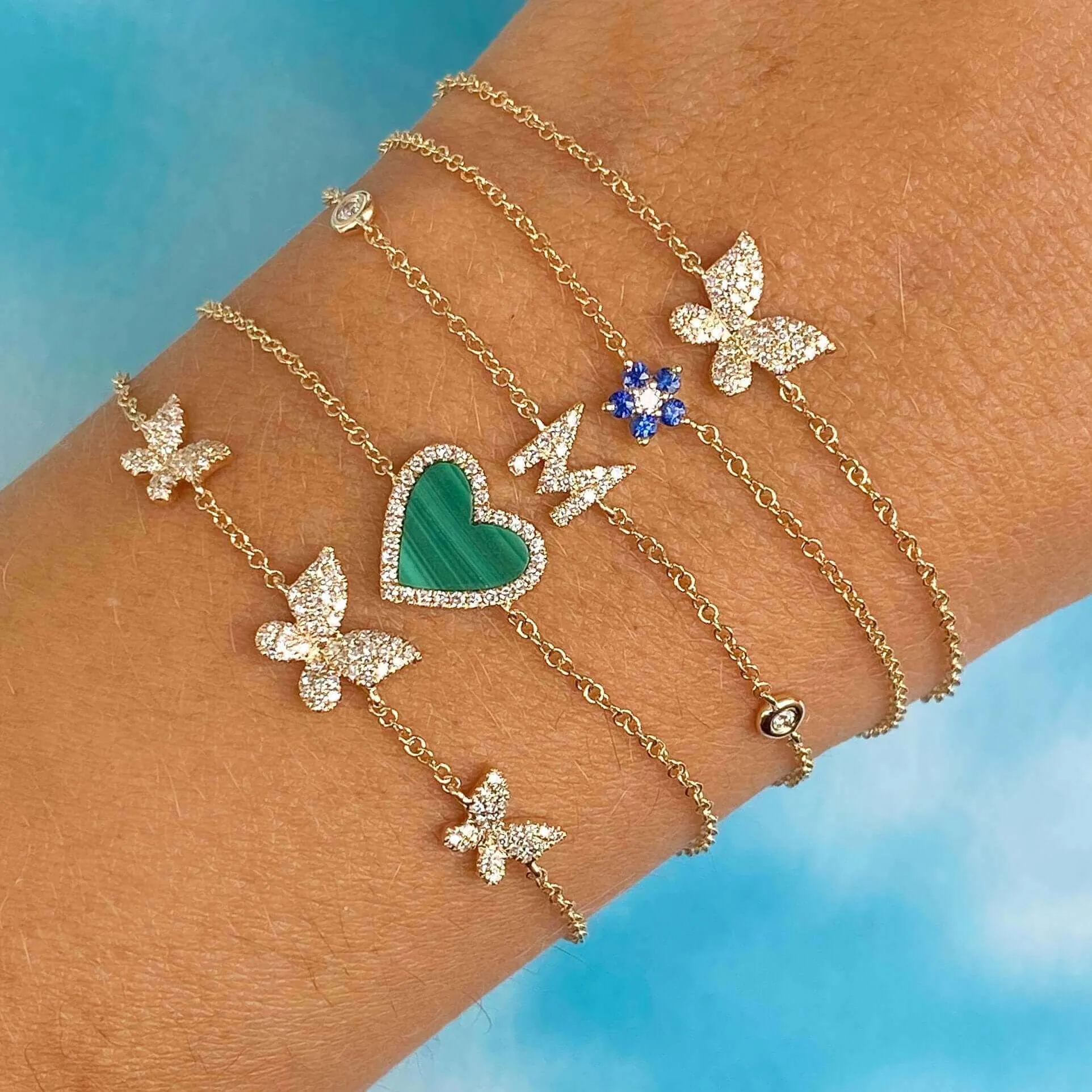 14K Gold Blue Sapphire Flower Diamond Bracelet