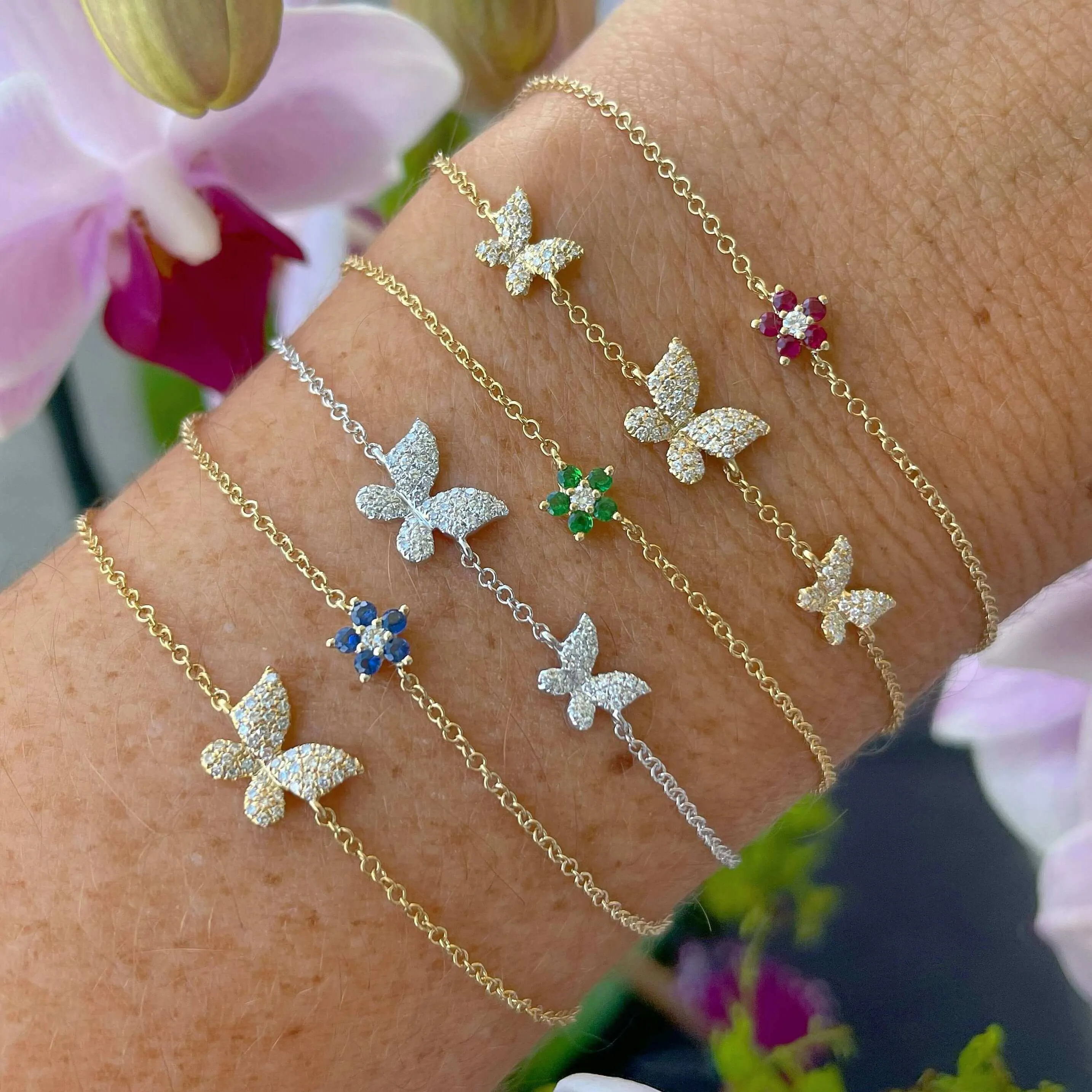 14K Gold Blue Sapphire Flower Diamond Bracelet