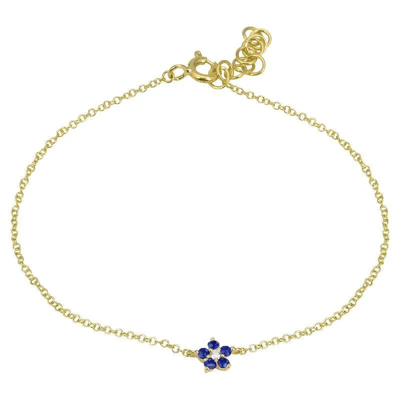 14K Gold Blue Sapphire Flower Diamond Bracelet
