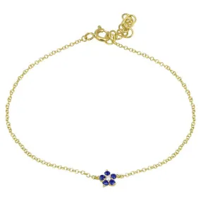 14K Gold Blue Sapphire Flower Diamond Bracelet