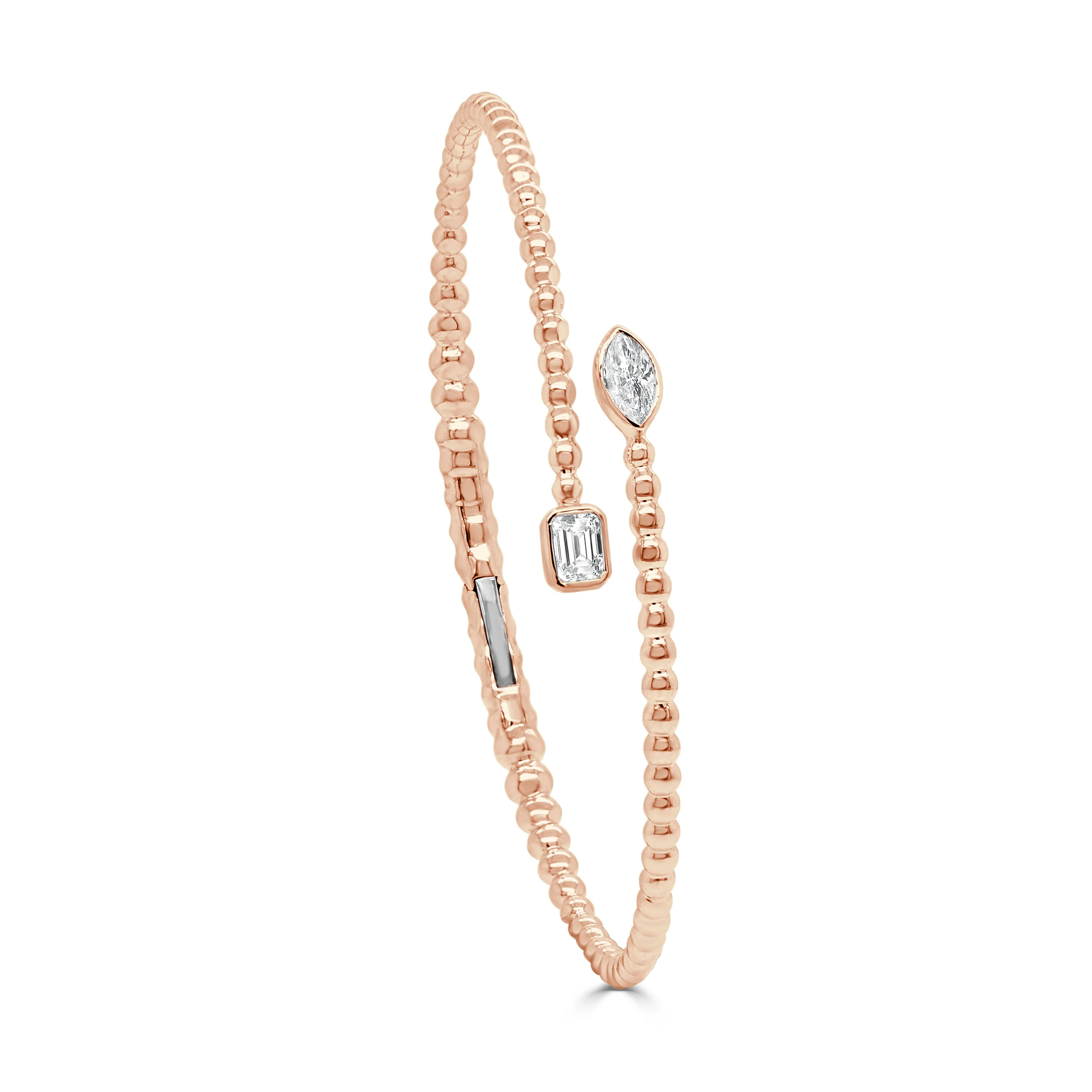 14K Gold Marquise & Emerald Cut Diamond Bangle - 0.52ct