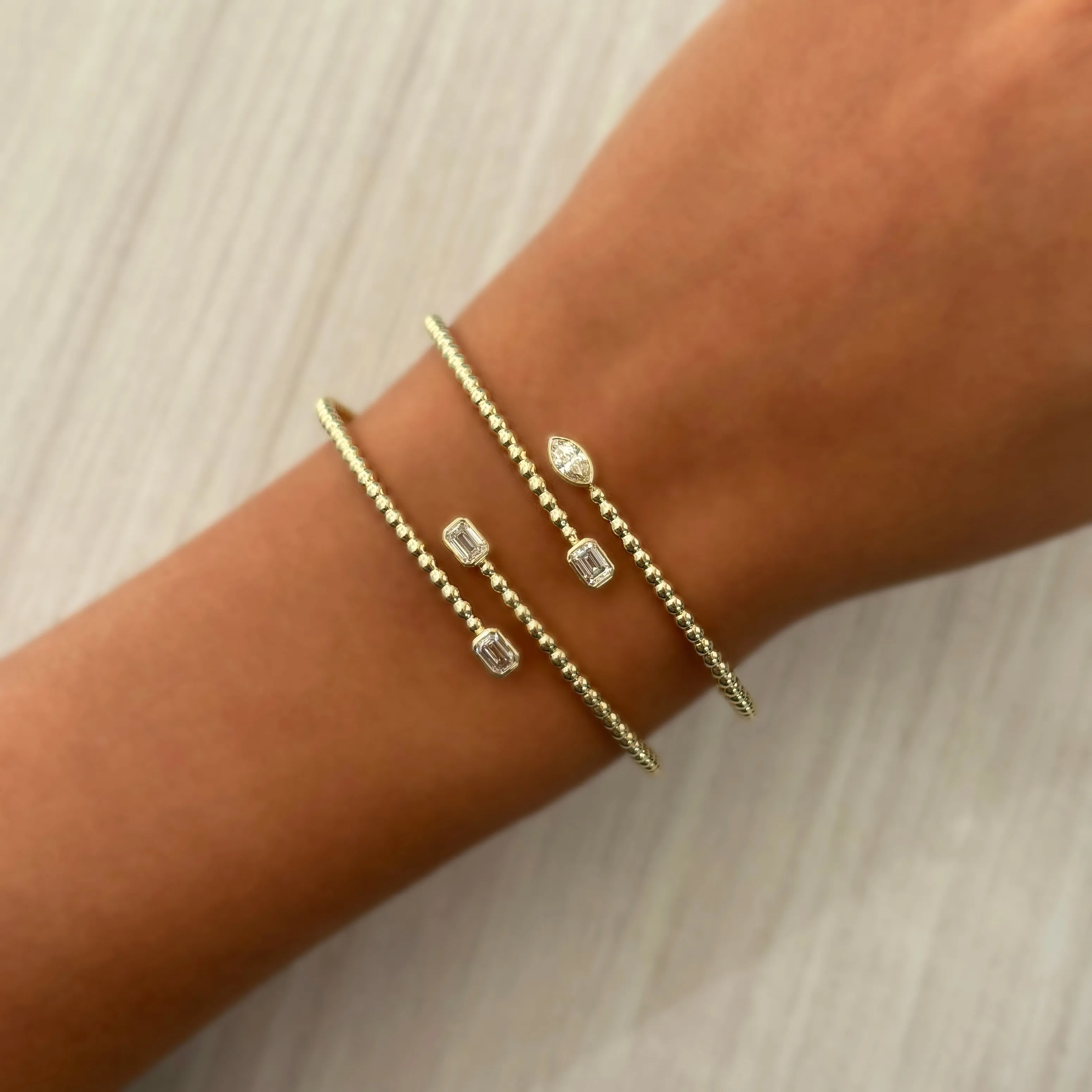 14K Gold Marquise & Emerald Cut Diamond Bangle - 0.52ct