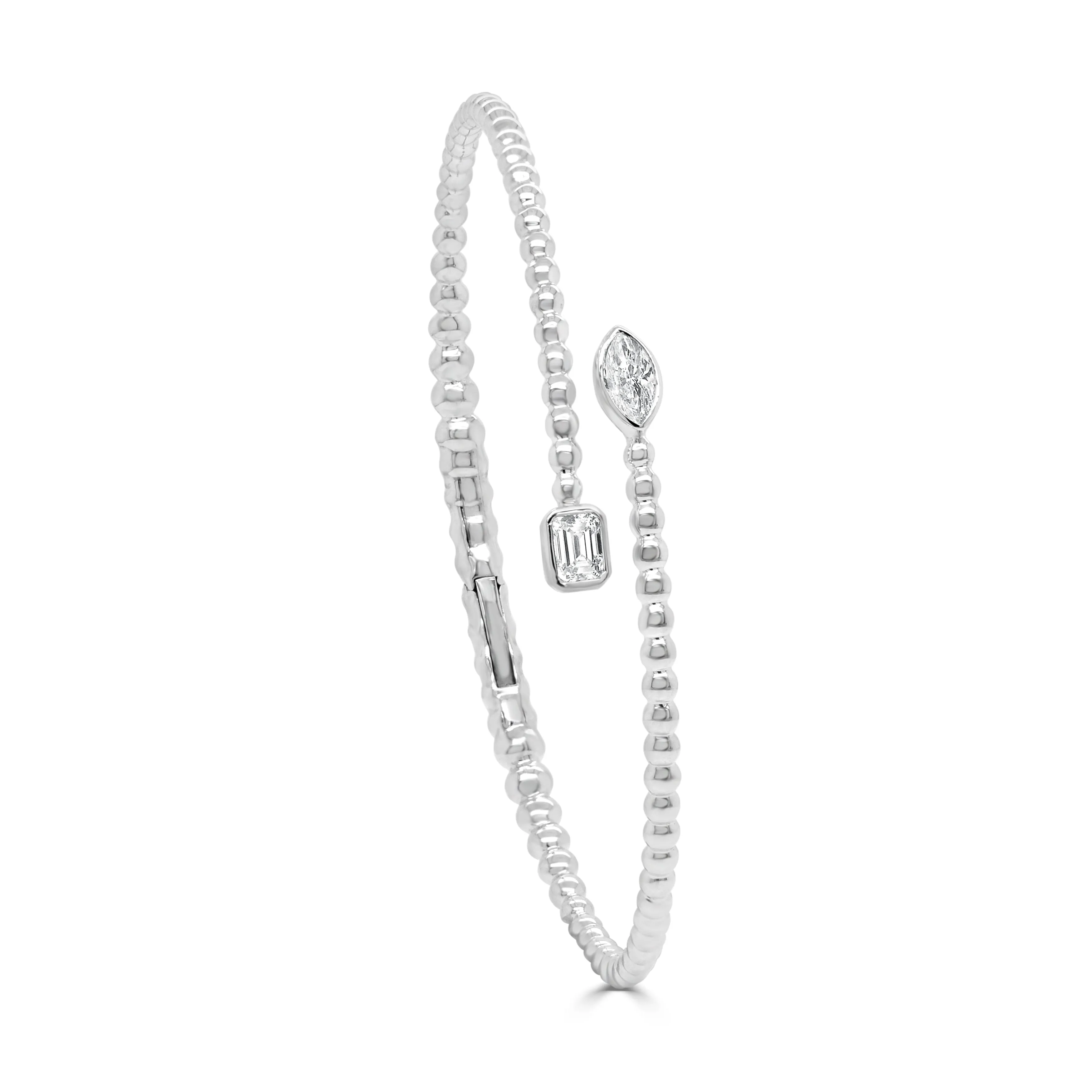 14K Gold Marquise & Emerald Cut Diamond Bangle - 0.52ct