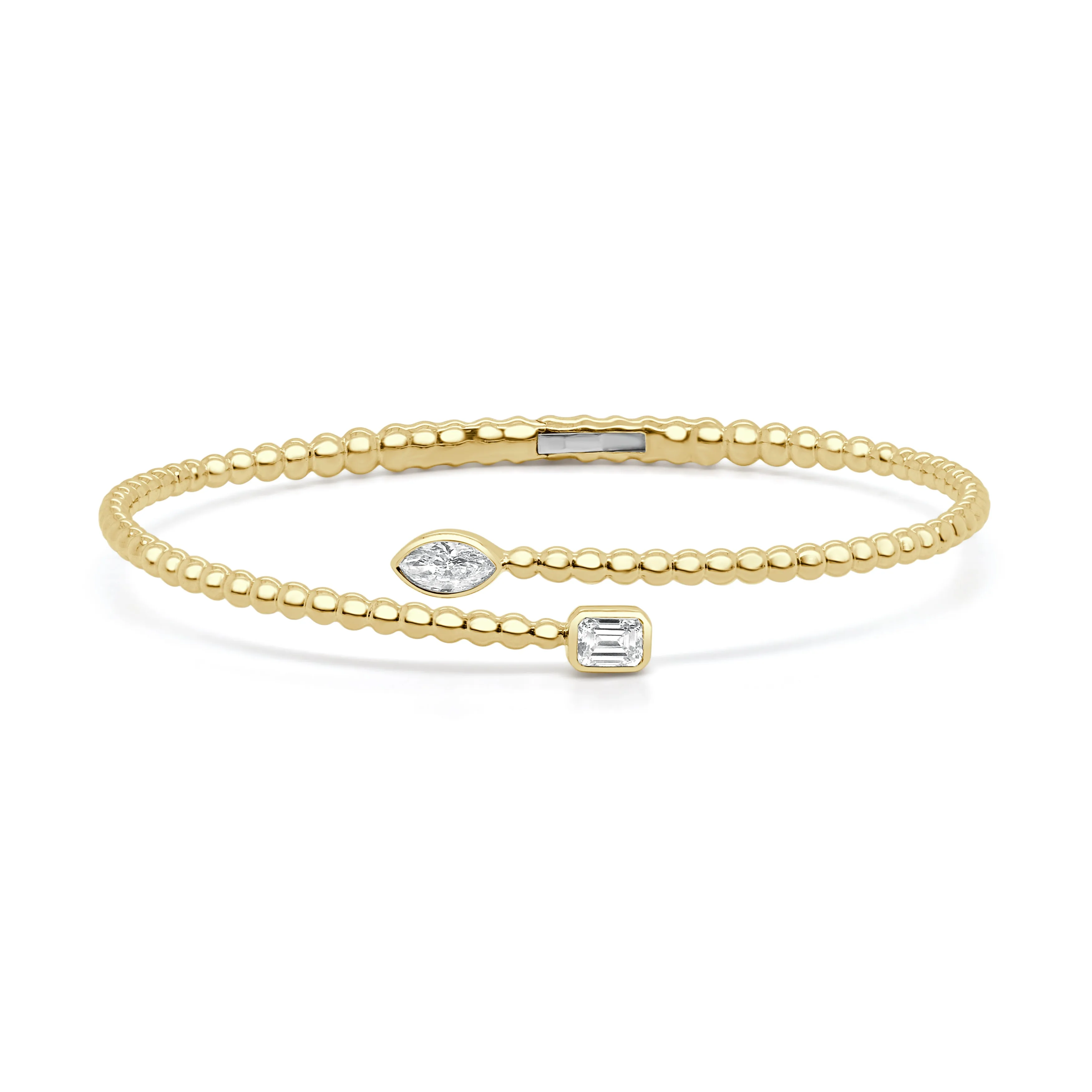 14K Gold Marquise & Emerald Cut Diamond Bangle - 0.52ct