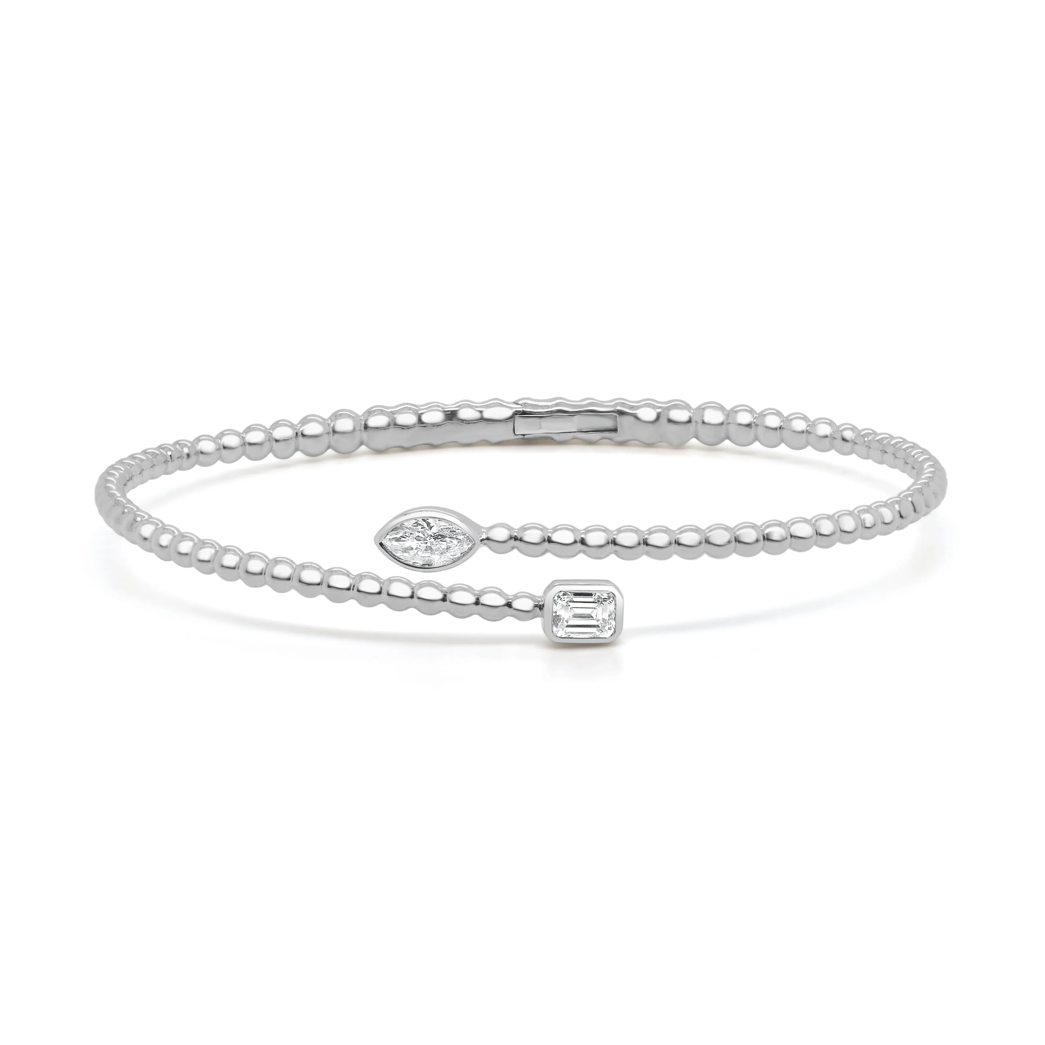 14K Gold Marquise & Emerald Cut Diamond Bangle - 0.52ct