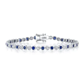 14K White Gold Bezel Set Sapphire and Diamond Bracelet
