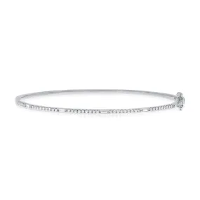 14K White Gold Round and Baguette Diamond Hinged Bangle