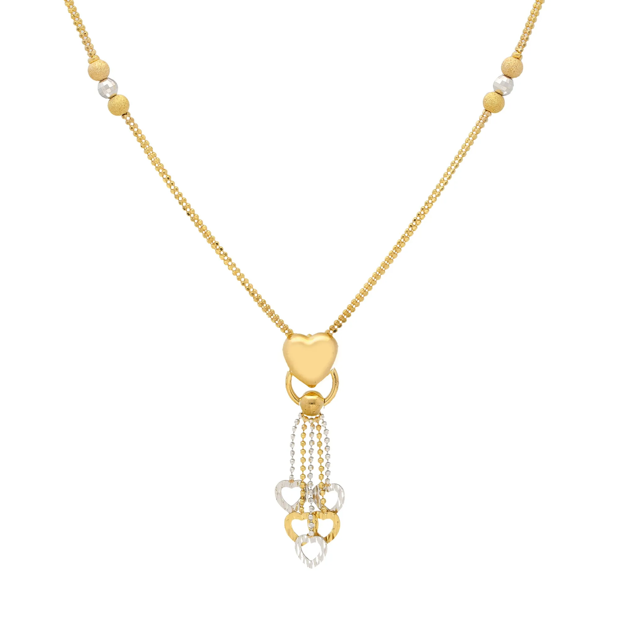 22K Yellow & White Gold Beaded Heart Necklace Set (14.6gm)