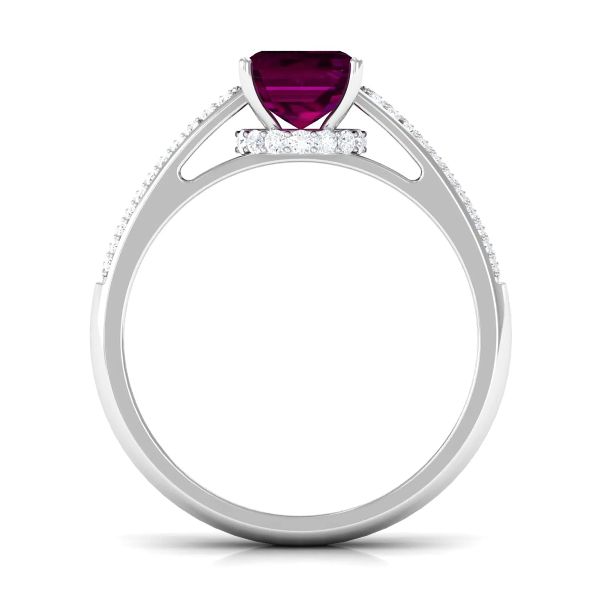 2.75 CT Solitaire Rhodolite and Diamond Ring with Hidden Halo