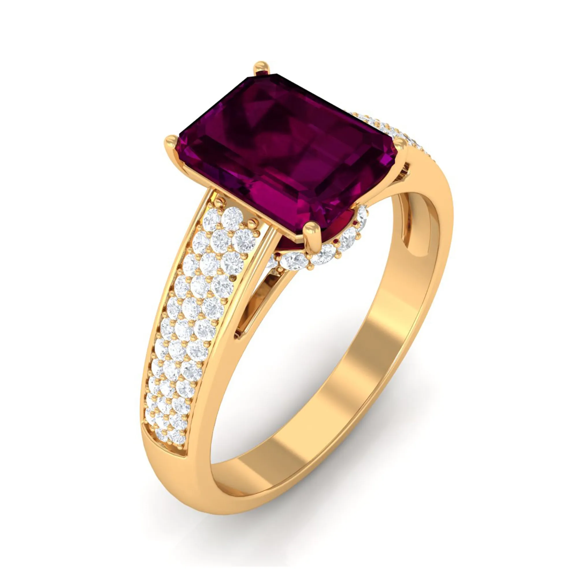 2.75 CT Solitaire Rhodolite and Diamond Ring with Hidden Halo