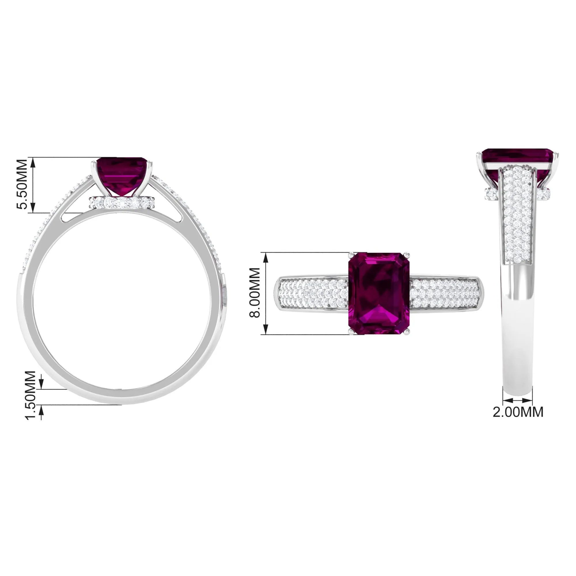 2.75 CT Solitaire Rhodolite and Diamond Ring with Hidden Halo