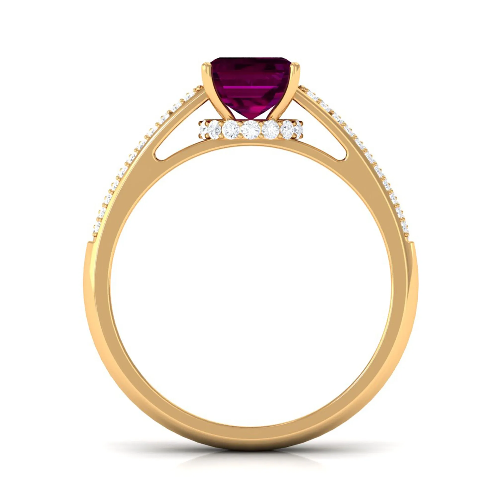 2.75 CT Solitaire Rhodolite and Diamond Ring with Hidden Halo