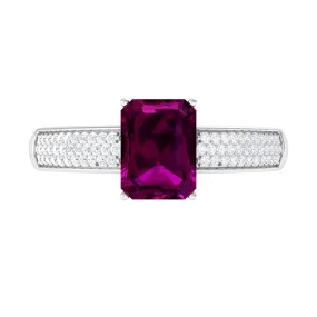 2.75 CT Solitaire Rhodolite and Diamond Ring with Hidden Halo