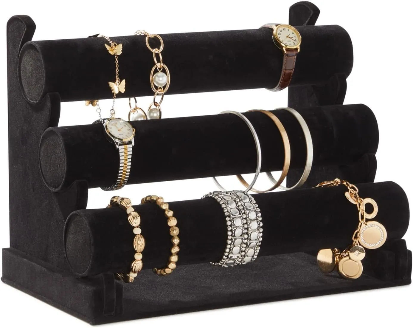 3 Tier Black Velvet Watch & Jewellery Stand