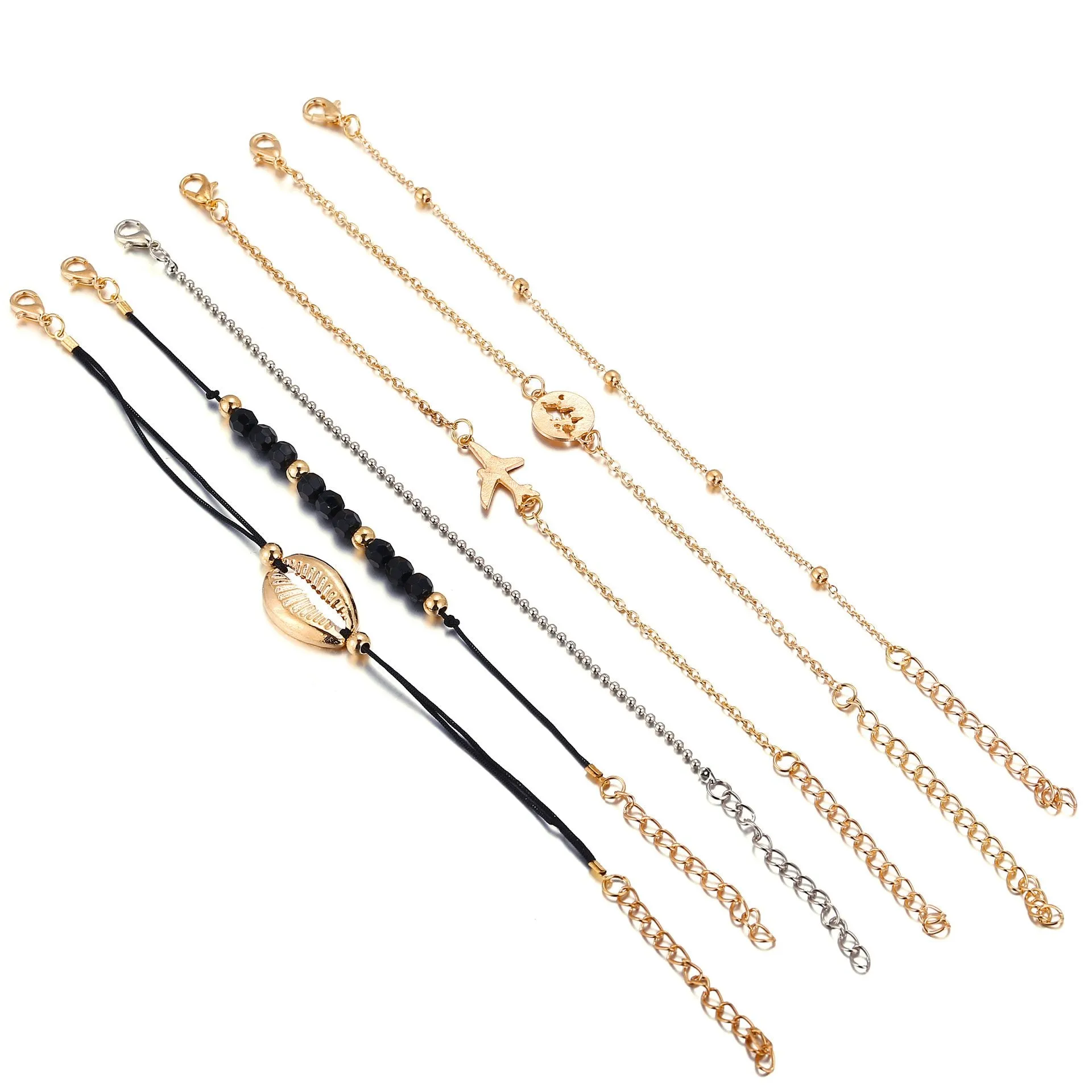 6 Piece Around the World Bracelet Set 18K Gold Plated Bracelet in 18K