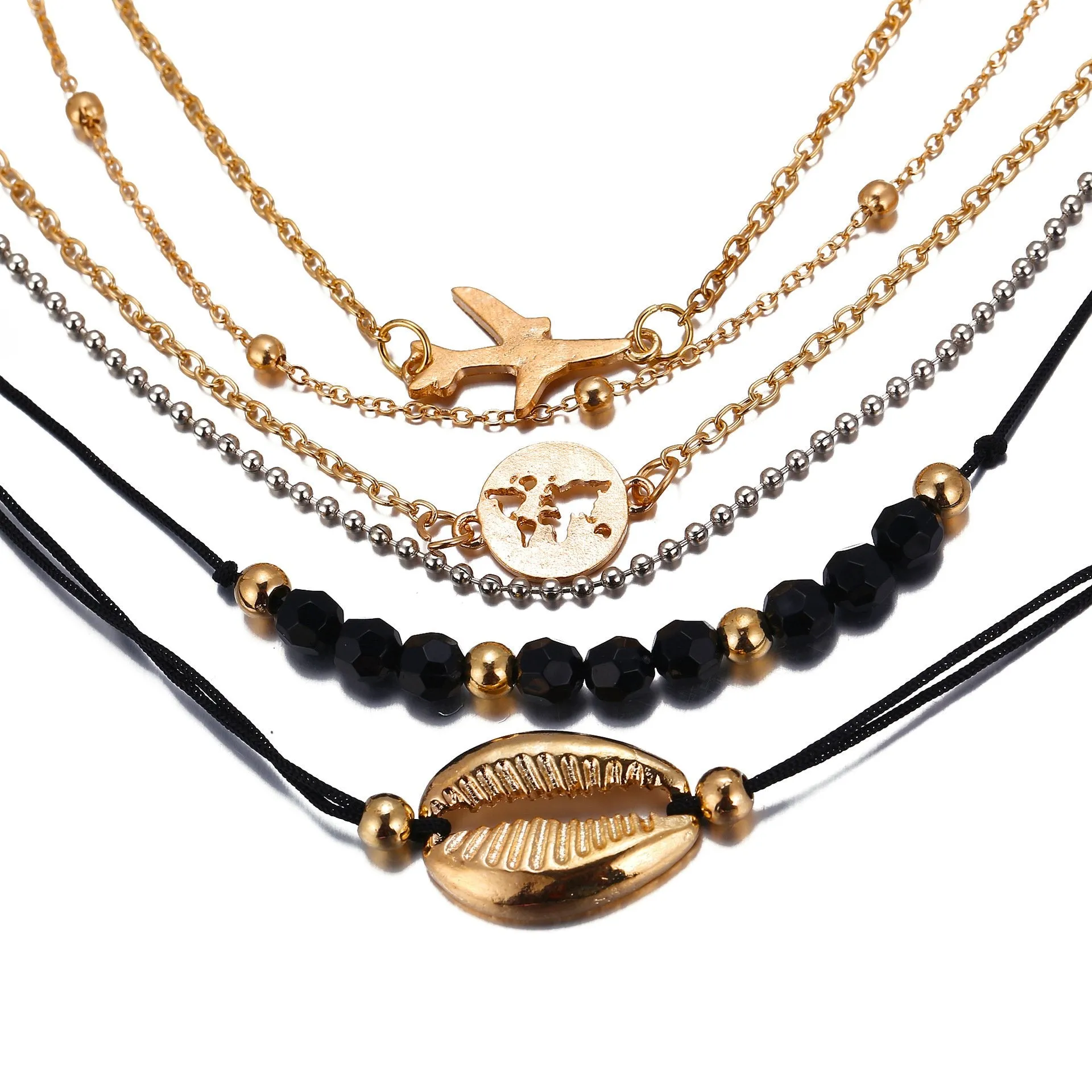 6 Piece Around the World Bracelet Set 18K Gold Plated Bracelet in 18K