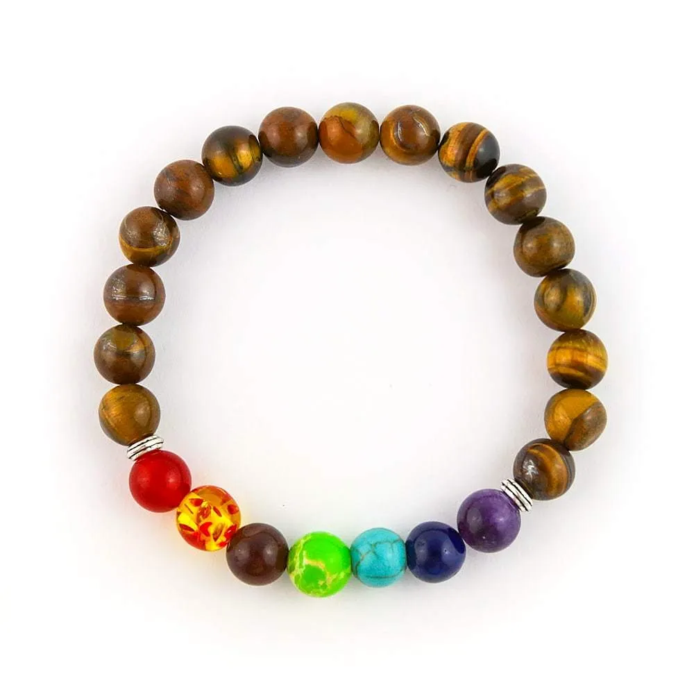 7 Chakra Beads Tiger Eye Rock Single Bracelet