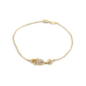 9ct Yellow Gold Cable Bracelet With Hamsa Two Tone Filligree Hand