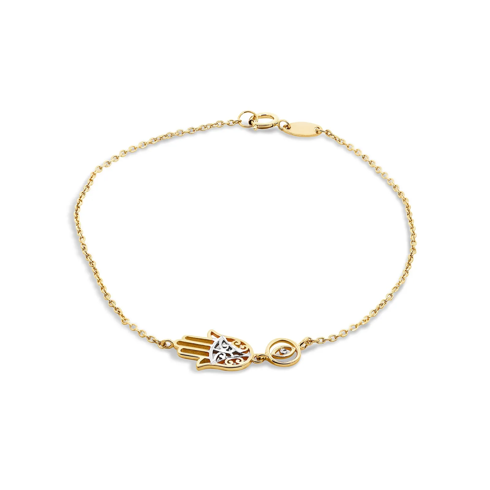 9ct Yellow Gold Cable Bracelet With Hamsa Two Tone Filligree Hand
