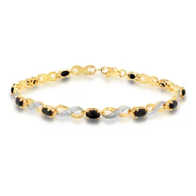 9ct Yellow Gold Natural Black Sapphire and Diamond Infinity Bracelet 18cm