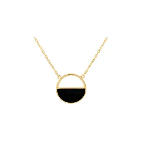 9K Yellow Gold Onyx Half Circle Necklace/ 16 1"