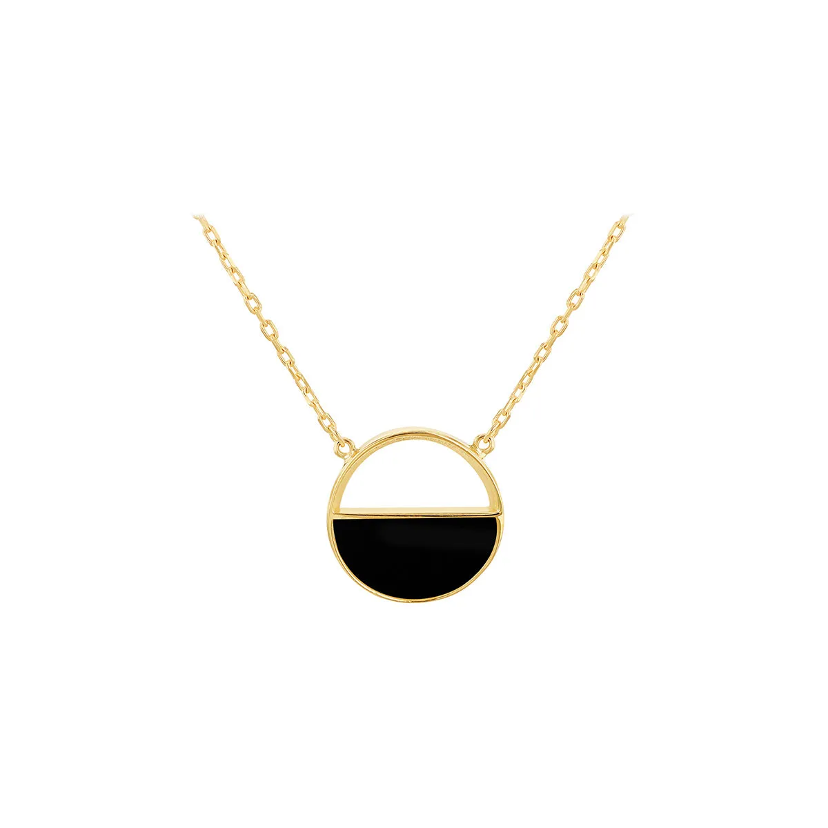 9K Yellow Gold Onyx Half Circle Necklace/ 16 1"
