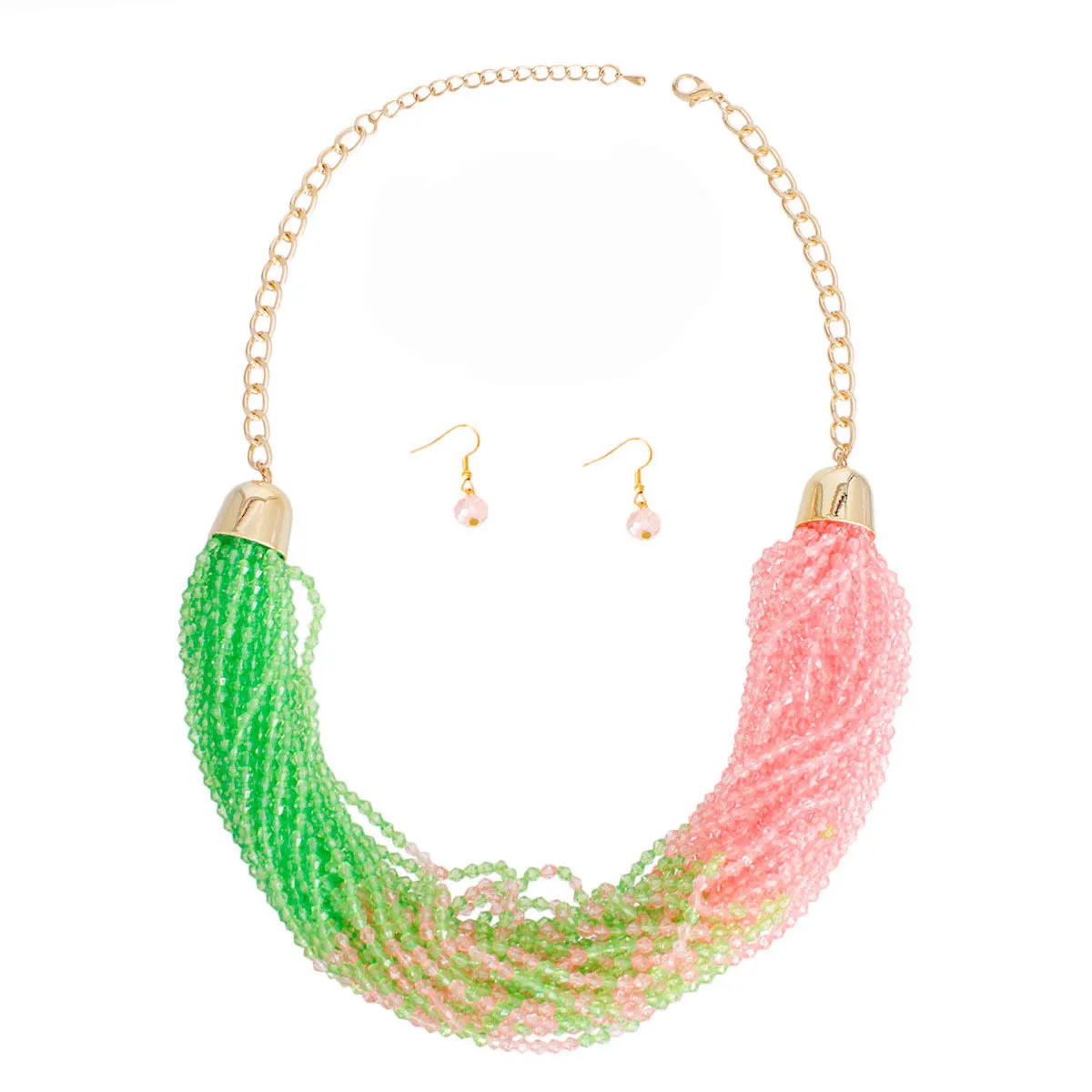 Alpha Kappa Alpha Inspired Necklace Pink and Green 34 Strand Set for Women