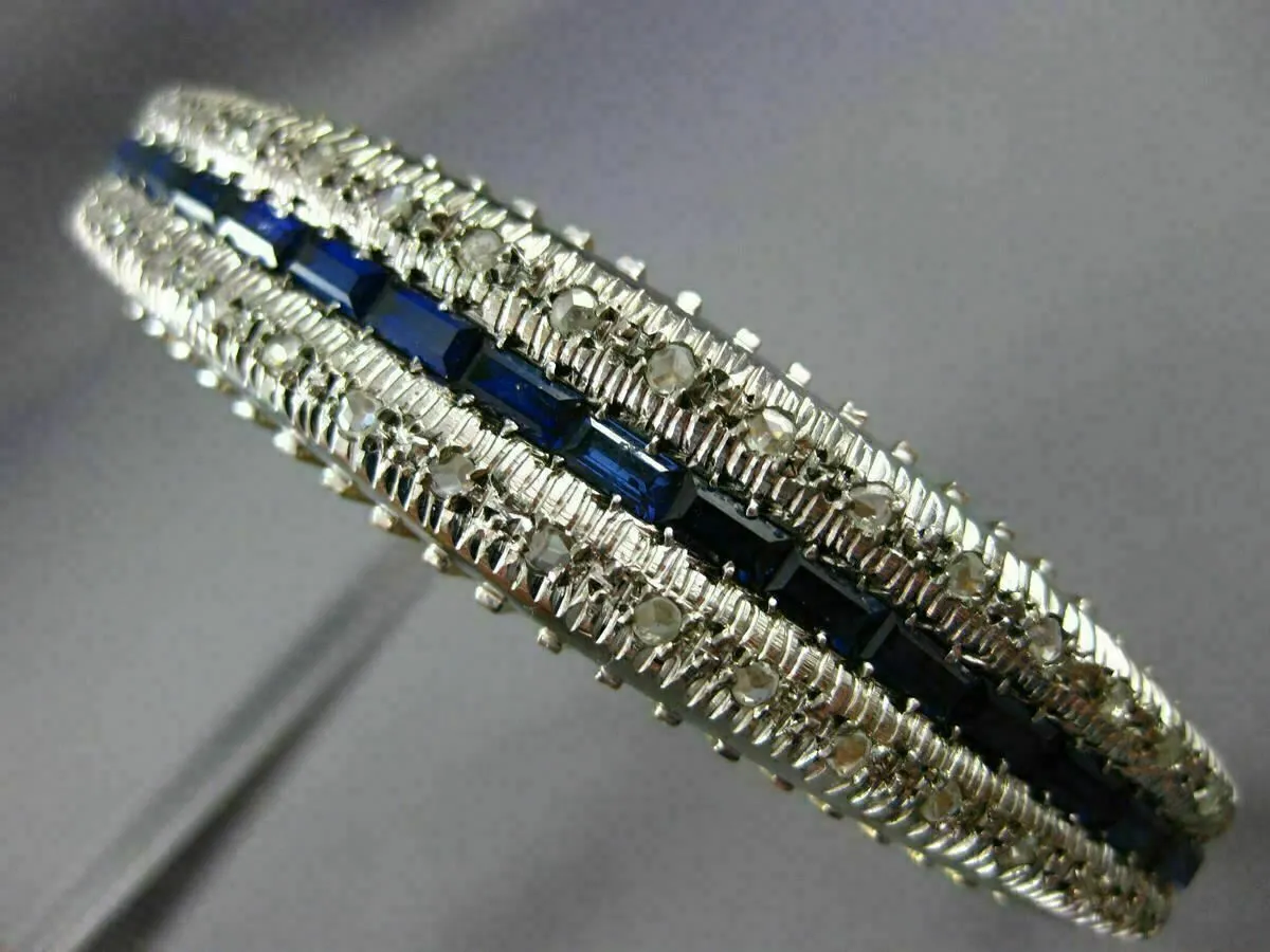 ANTIQUE 2.70CT ROSE CUT DIAMOND & SAPPHIRE 18KT 2 TONE GOLD BANGLE BRACELET 2985