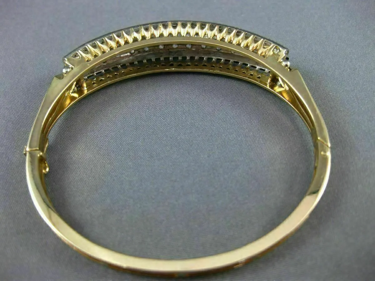 ANTIQUE 2.70CT ROSE CUT DIAMOND & SAPPHIRE 18KT 2 TONE GOLD BANGLE BRACELET 2985
