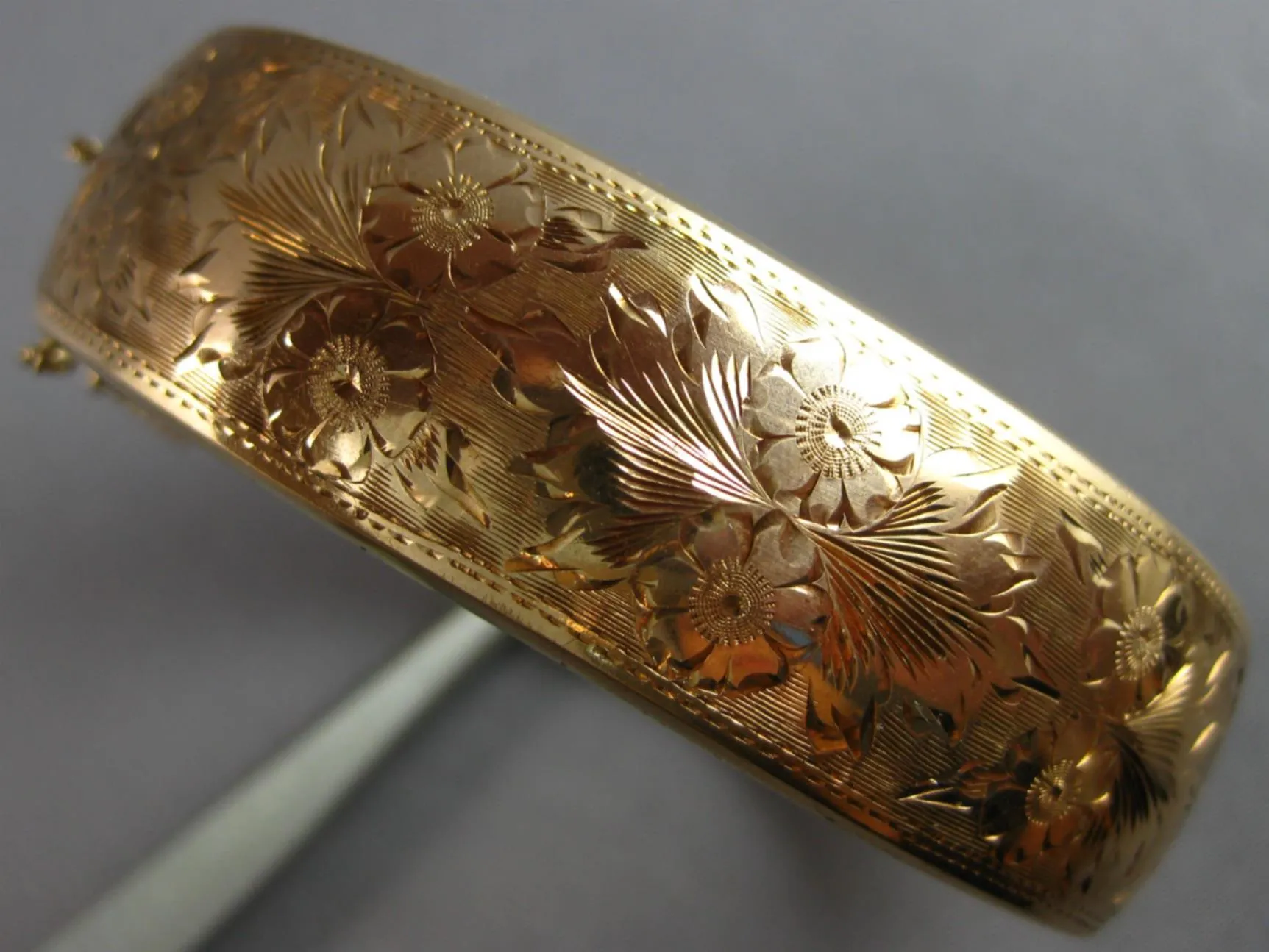ANTIQUE LARGE 14KT ROSE GOLD 3D HANDCRAFTED FILIGREE CUFF BANGLE BRACELET #27819