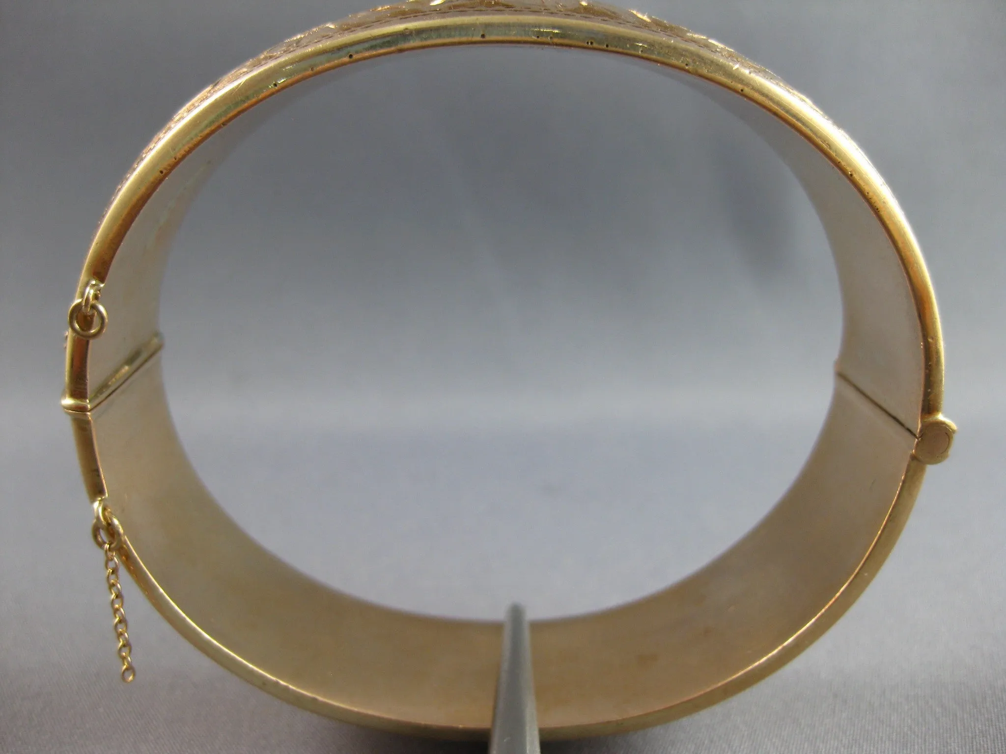 ANTIQUE LARGE 14KT ROSE GOLD 3D HANDCRAFTED FILIGREE CUFF BANGLE BRACELET #27819