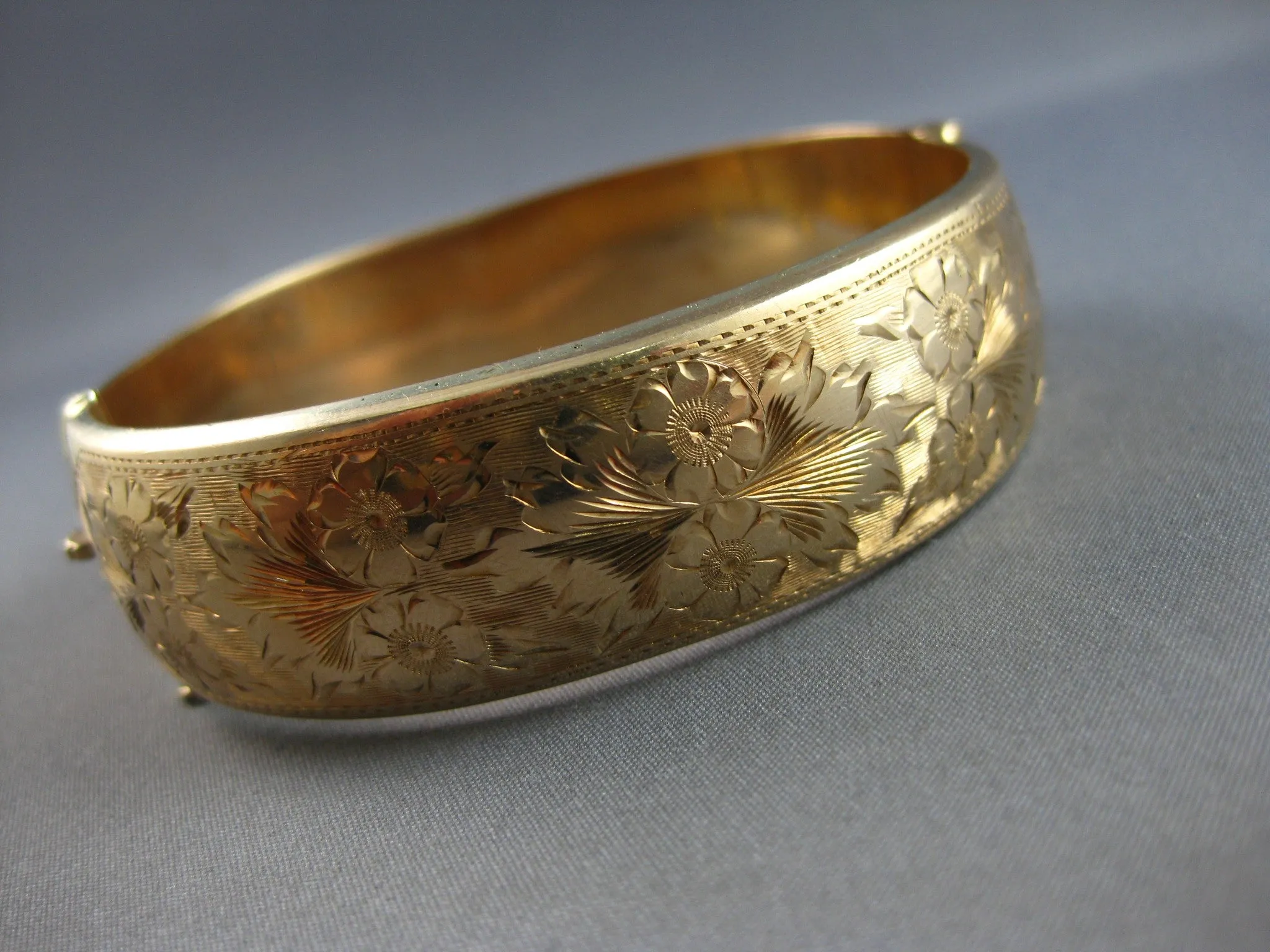 ANTIQUE LARGE 14KT ROSE GOLD 3D HANDCRAFTED FILIGREE CUFF BANGLE BRACELET #27819