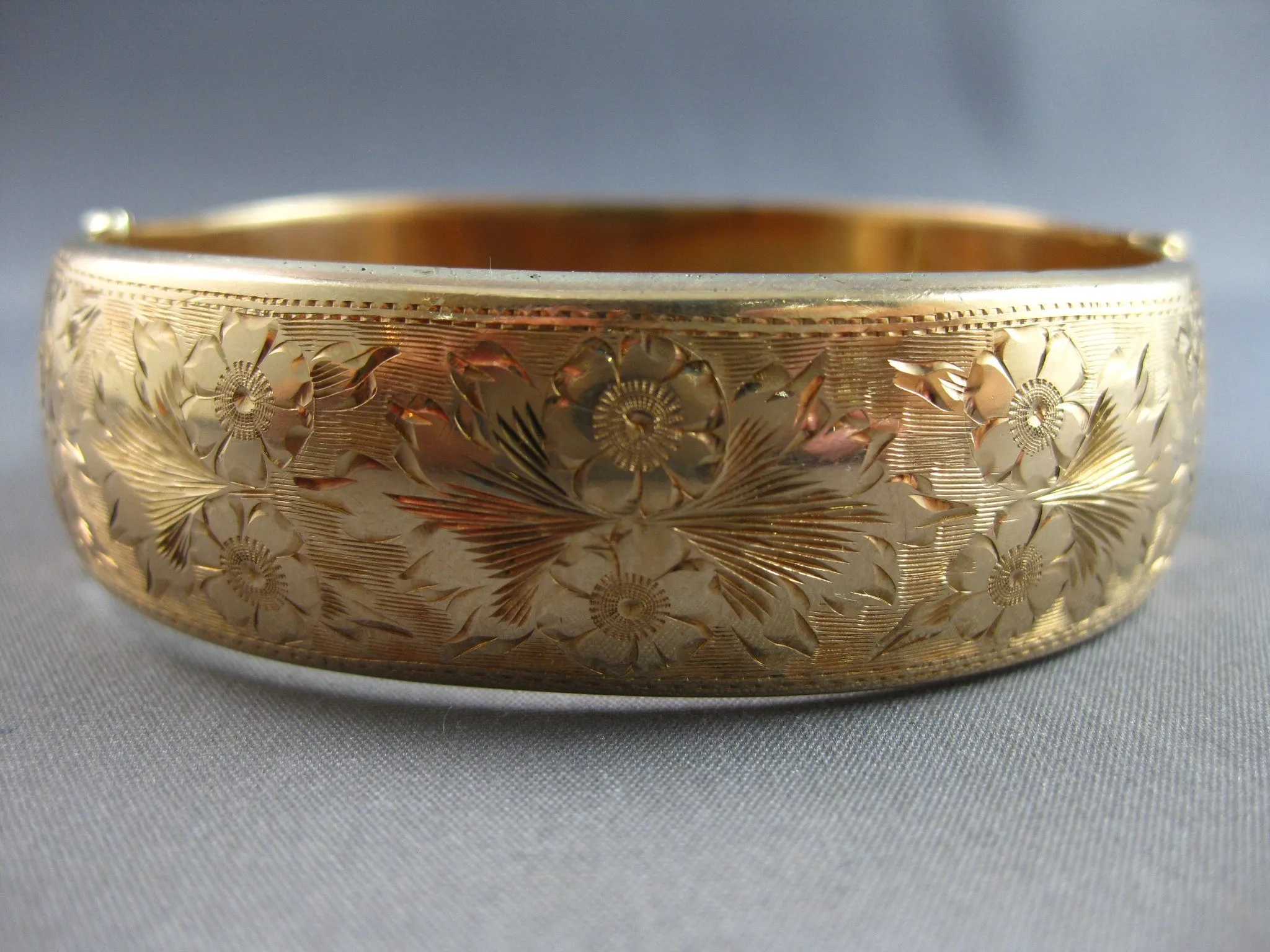 ANTIQUE LARGE 14KT ROSE GOLD 3D HANDCRAFTED FILIGREE CUFF BANGLE BRACELET #27819