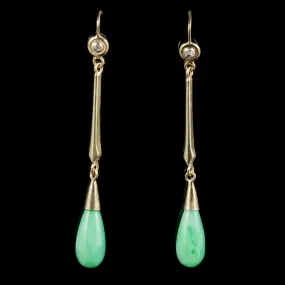 Antique Victorian Jade Diamond Drop Earrings 18Ct Gold Circa 1900