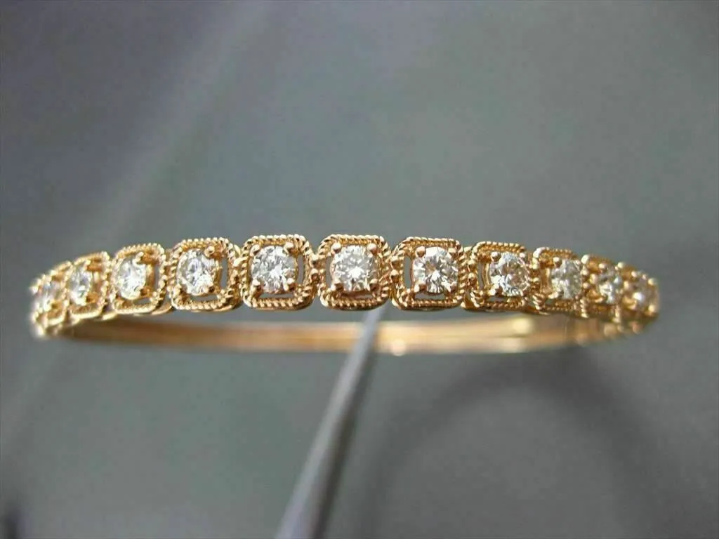 ANTIQUE WIDE 1.85CT DIAMOND 18KT ROSE GOLD CLASSIC FILIGREE BANGLE BRACELET F/G