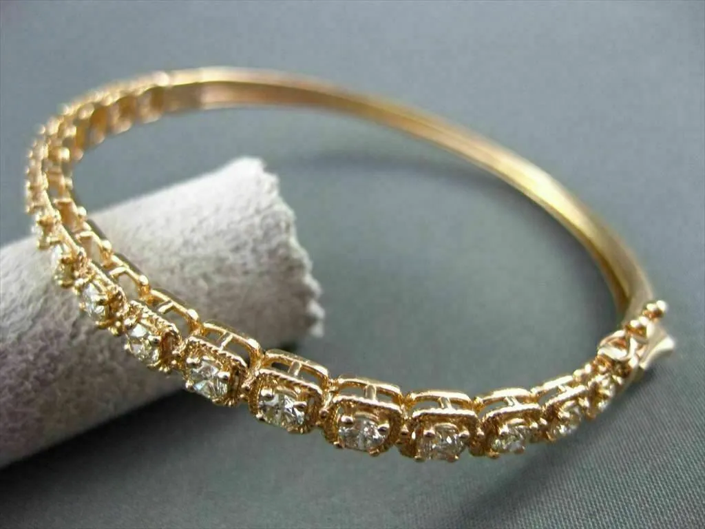 ANTIQUE WIDE 1.85CT DIAMOND 18KT ROSE GOLD CLASSIC FILIGREE BANGLE BRACELET F/G