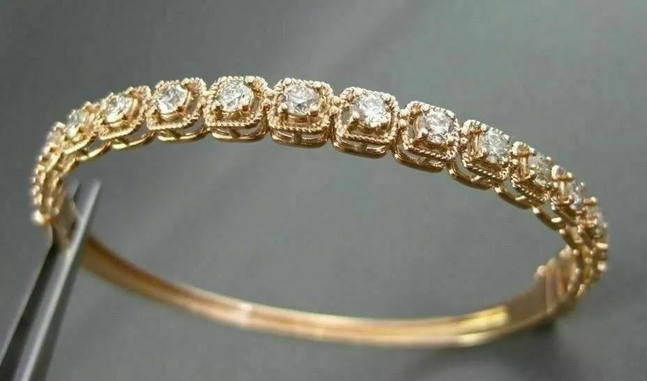 ANTIQUE WIDE 1.85CT DIAMOND 18KT ROSE GOLD CLASSIC FILIGREE BANGLE BRACELET F/G