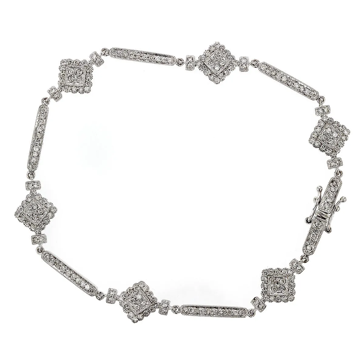 Art Deco Diamond Square Bar Link Bracelet