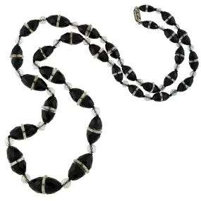 Art Deco Onyx   Rock Quartz Crystal Necklace 33"