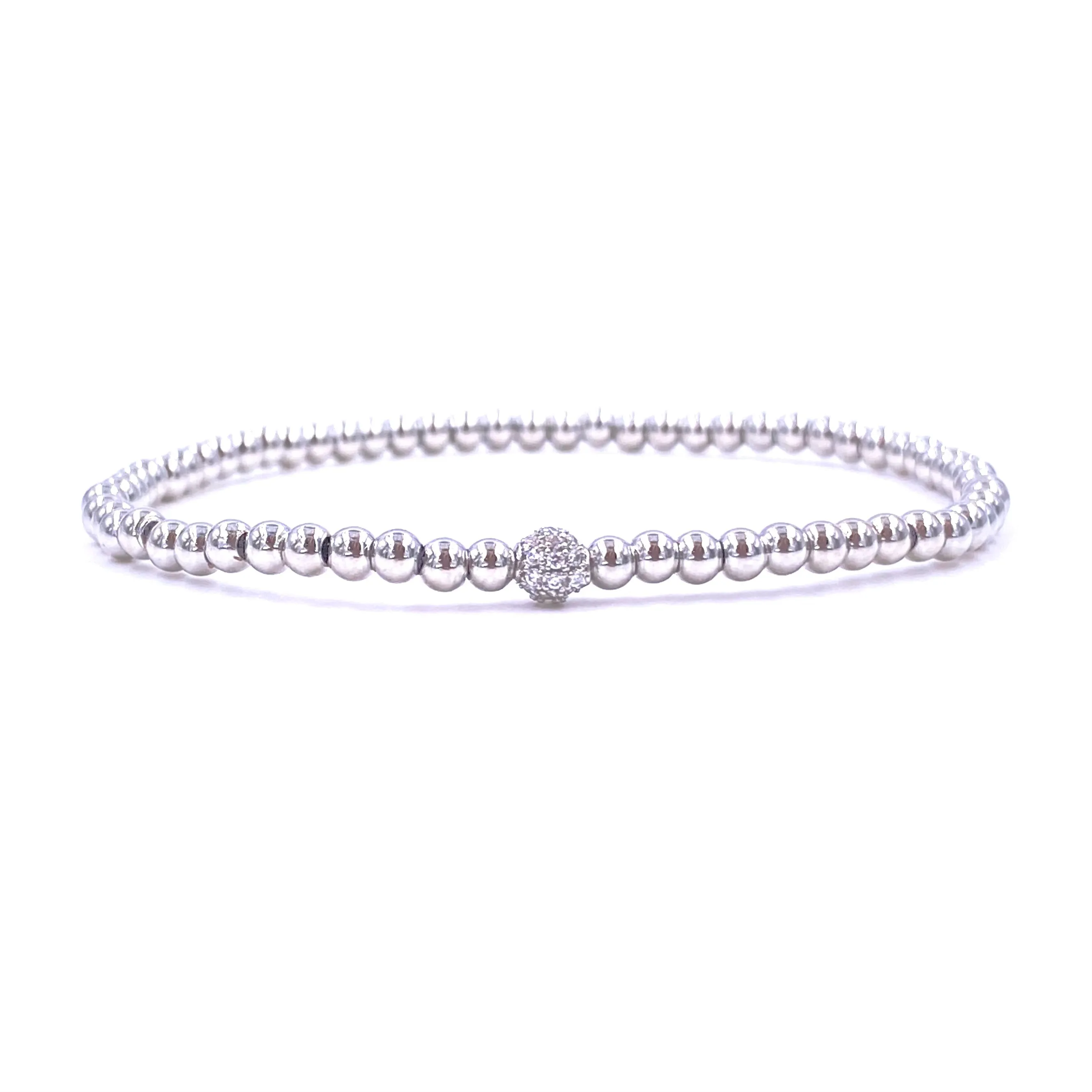Ashley Gold Stainless Steel Gold Plated 3mm Single CZ Ball Stretch Beaded Bracelet