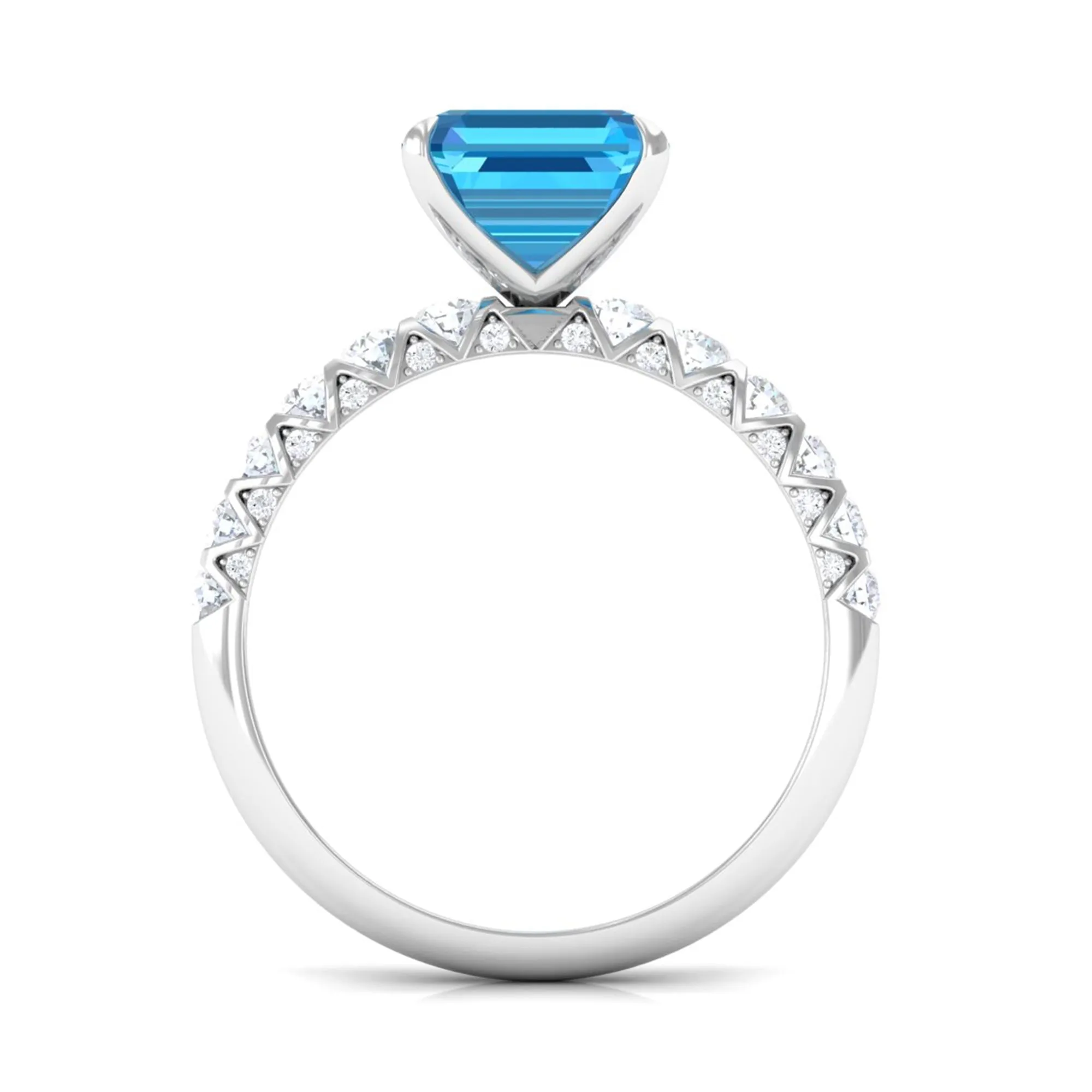Asscher Cut Swiss Blue Topaz and Diamond Side Stones Ring